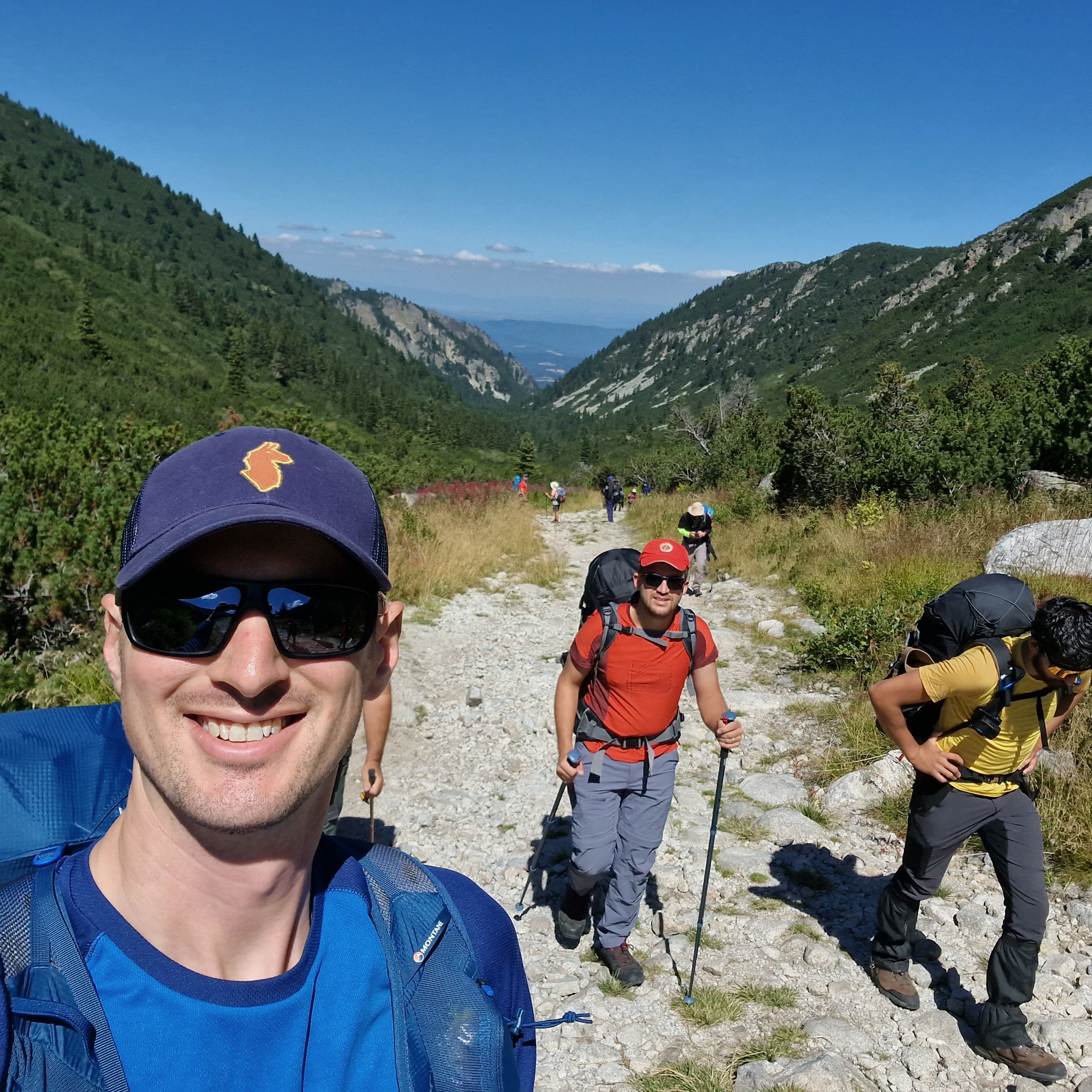Charlie Du Puy and fellow trekkers from TEN hiking in the Rile Mountain to climb Musala