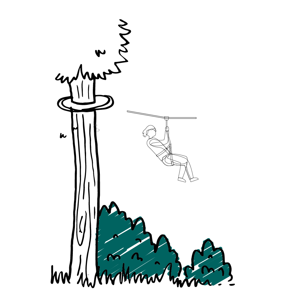 Illustration of person on Go Ape zipline 