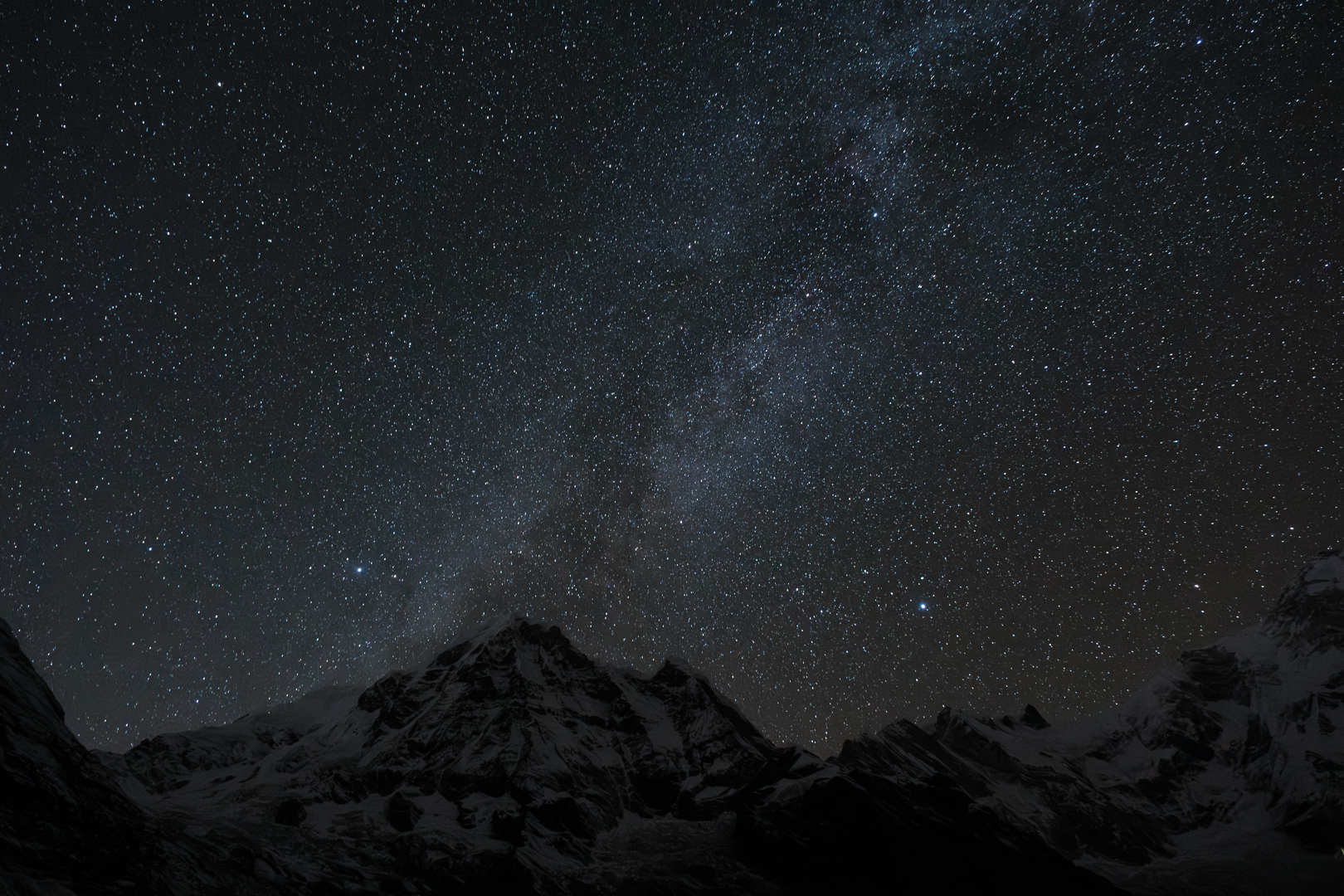 Backdrop of mountains and a starry sky in Nepal