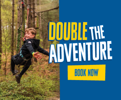 photos of children enjoying Go Ape Nets Adventure and Treetop activities with the text Double the Adventure