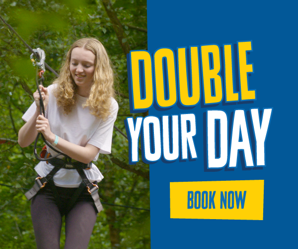 photos of children enjoying Go Ape Nets Adventure and Treetop activities with the text Double the Adventure