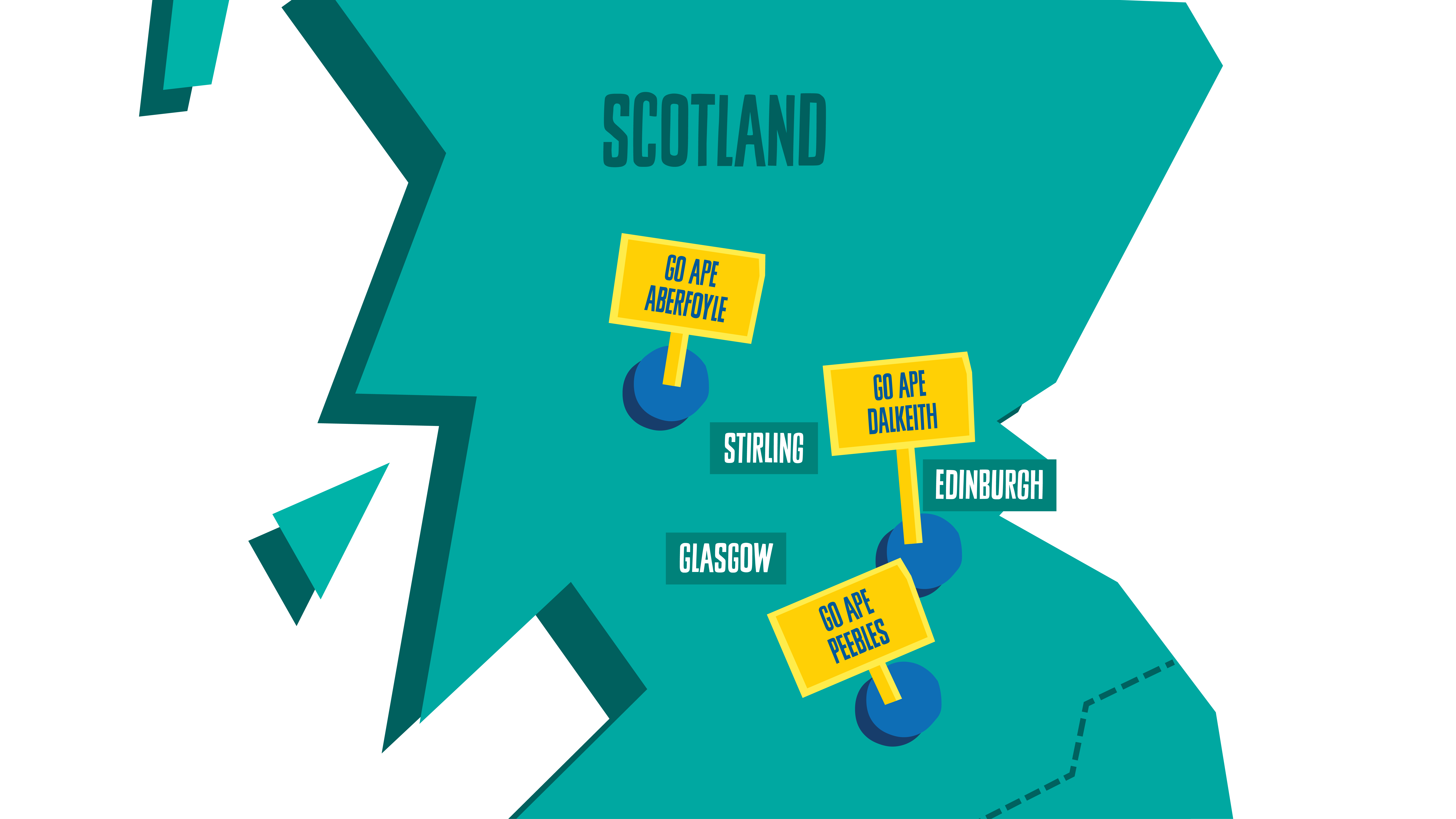 A map of Go Ape locations in Scotland