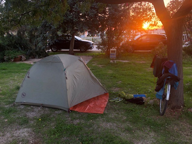 tent and bike in park