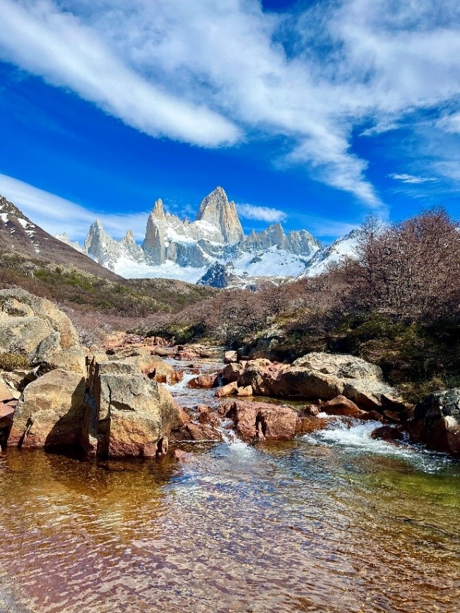 a view of the Fitz Roy mountain range in Patagonia