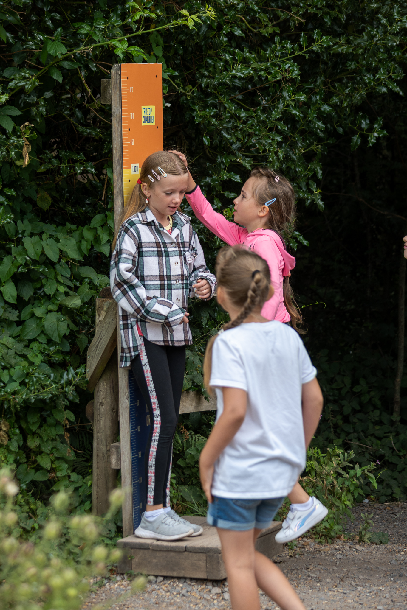 Children measuring themselves against Go Ape sign  