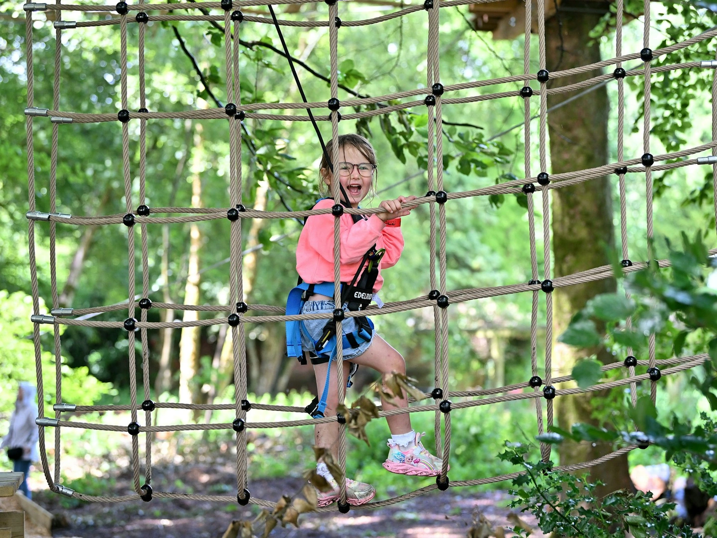Young person on a high ropes course.