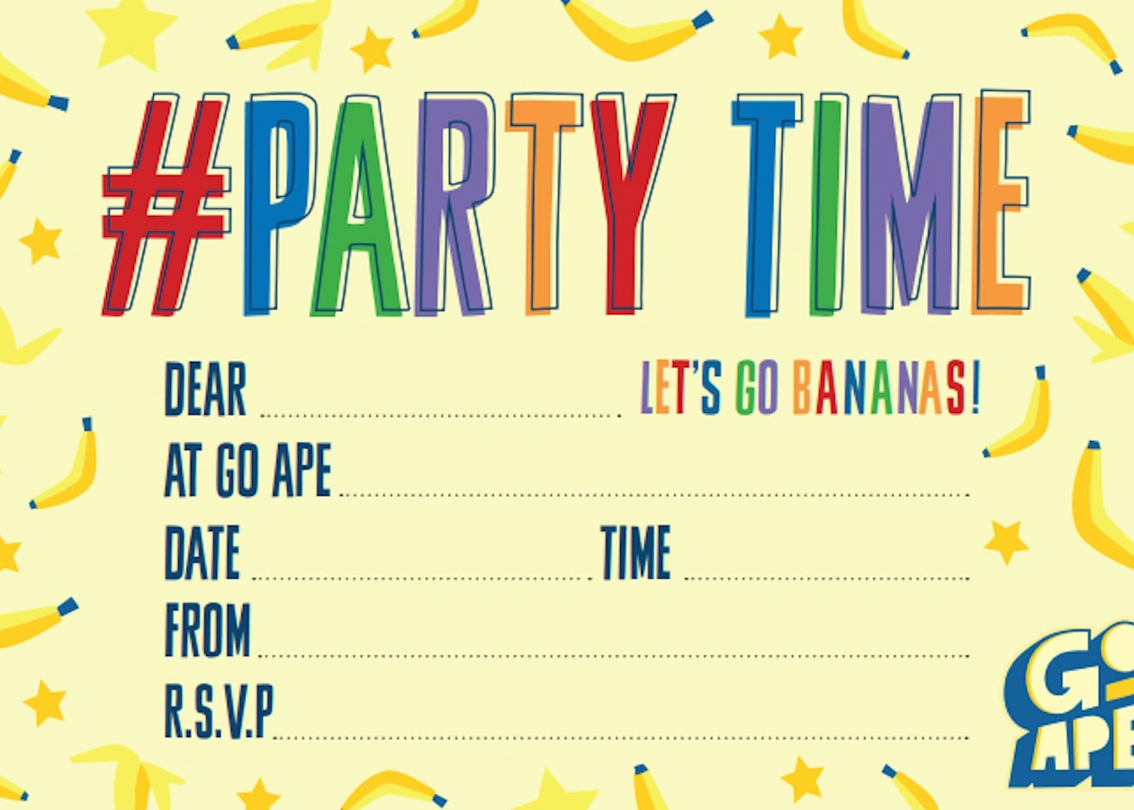 Go Ape birthday party invite