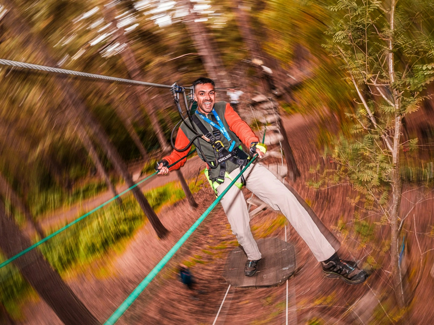 A man dates to balance on one leg on a fun day out at Go Ape