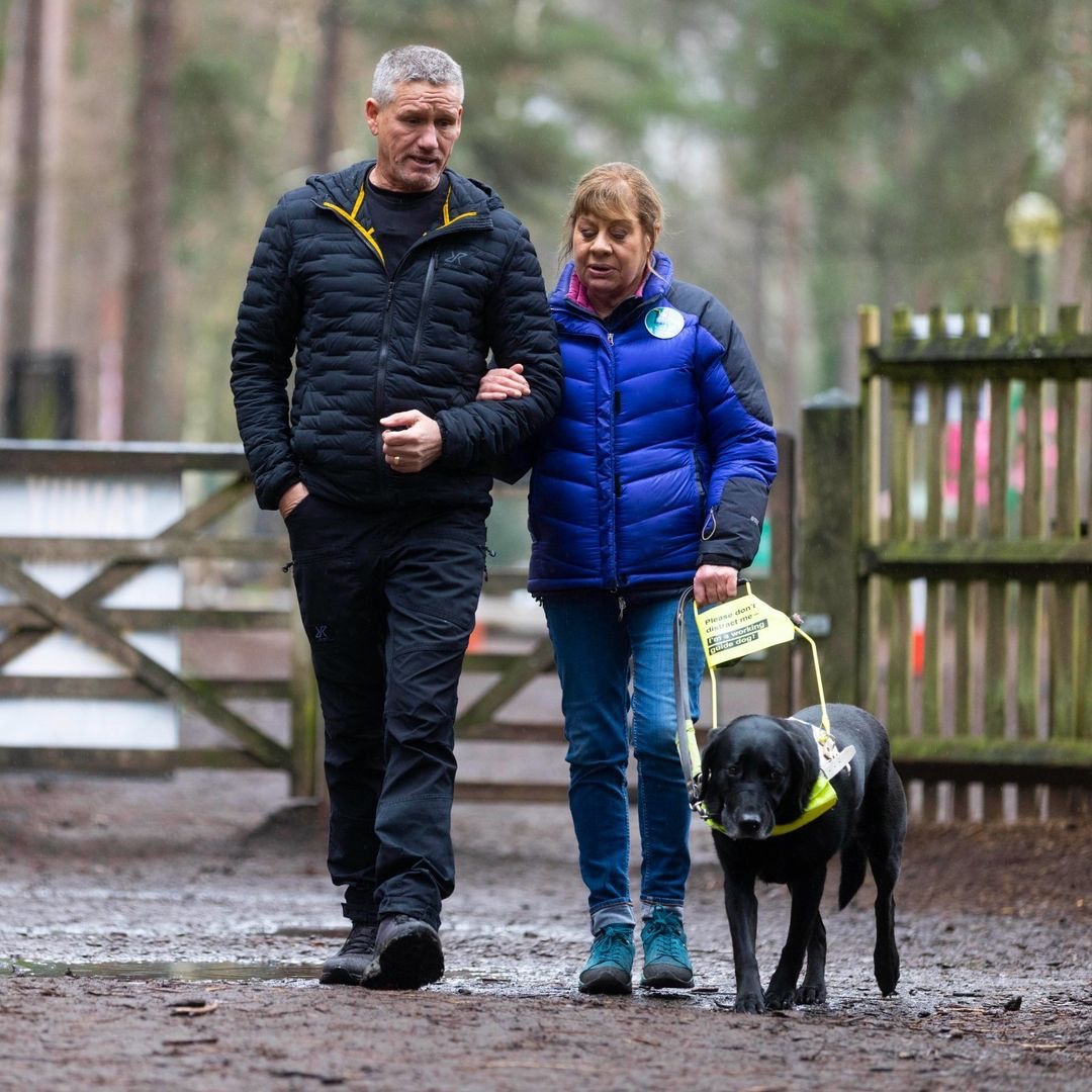 Tiggi and Billy walking to the Go Ape course with her guide dog