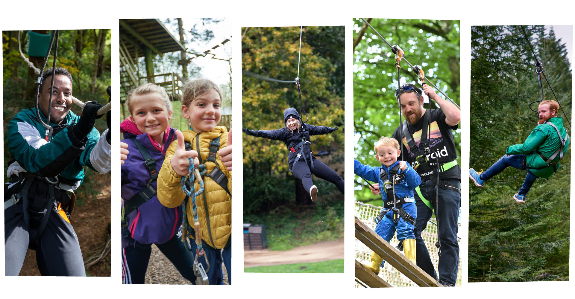 A collection of images of people having fun on Go Ape courses in winter