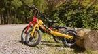 A yellow and a red balance bike available to hire at Go Ape Alice Holt Forest Biking near Farnham