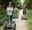 three people on segways wearing helmets on forest path.