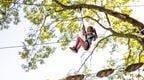 girl in white on treetop adventure