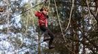 Young boy in red on a Go Ape Treetop Adventure crossing