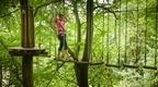 Woman in pink on Go Ape Treetop Challenge crossing