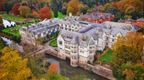 An aerial view of Coombe Abbey hotel in the Midlands for conferences and work gatherings